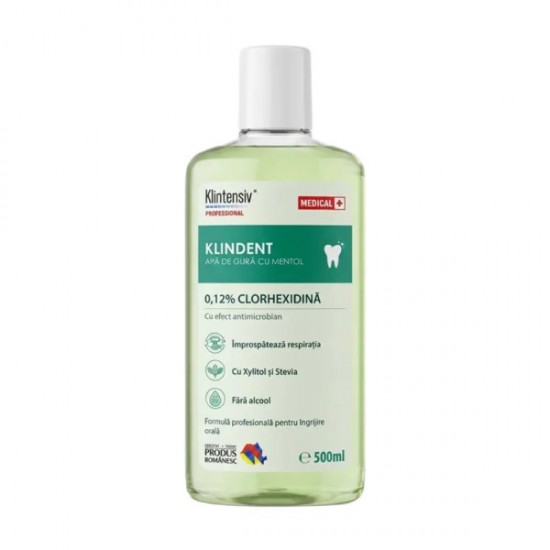 KLINDENT Apa de gura profesionala cu Clorhexidina 0,12% 500ml KLINDENT Apa de gura profesionala cu Clorhexidina 0,12% 500ml