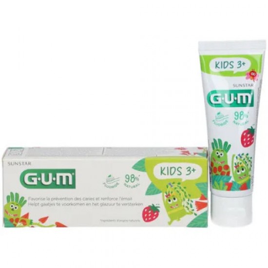 Pasta de dinti pentru copii, GUM Kids 3+, cu ingrediente naturale si fluor, gust de capsuni, 50 ml Pasta de dinti pentru copii, GUM Kids 3+, cu ingrediente naturale si fluor, gust de capsuni, 50 ml