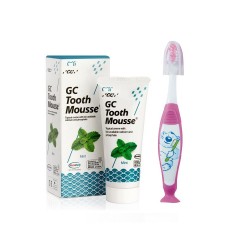 Set crema topica pe baza de apa GC TOOTH MOUSSE, menta, 40g si periuta copii 0-7 ani roz Set crema topica pe baza de apa GC TOOTH MOUSSE, menta, 40g si periuta copii 0-7 ani roz